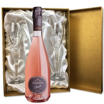 Zonin Rose Prosecco D.O.C 75cl in Gold Luxury Presentation Set With Flutes
